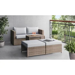 Salotto da esterno Mini Olea in acciaio e rattan grigio 2 posti
