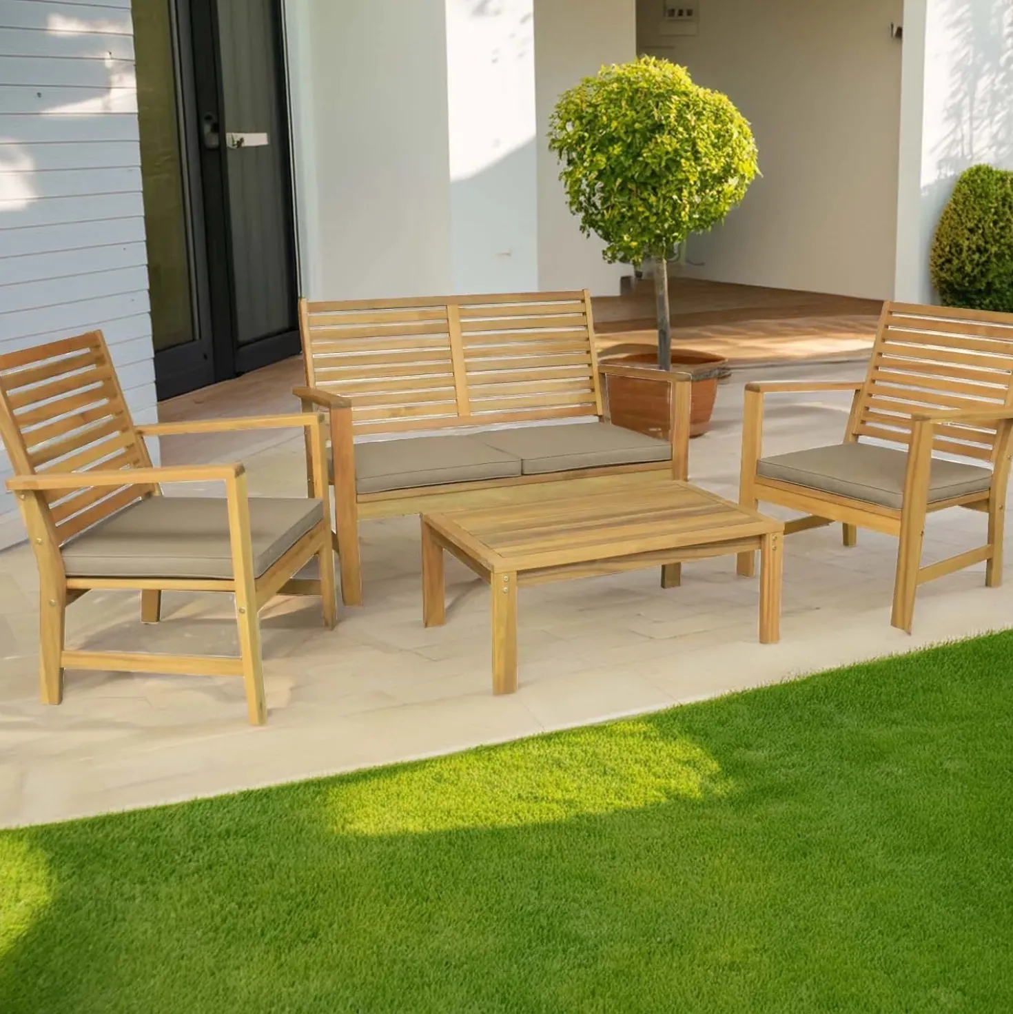 Salotto da giardino Alfenas in legno di acacia 4 posti