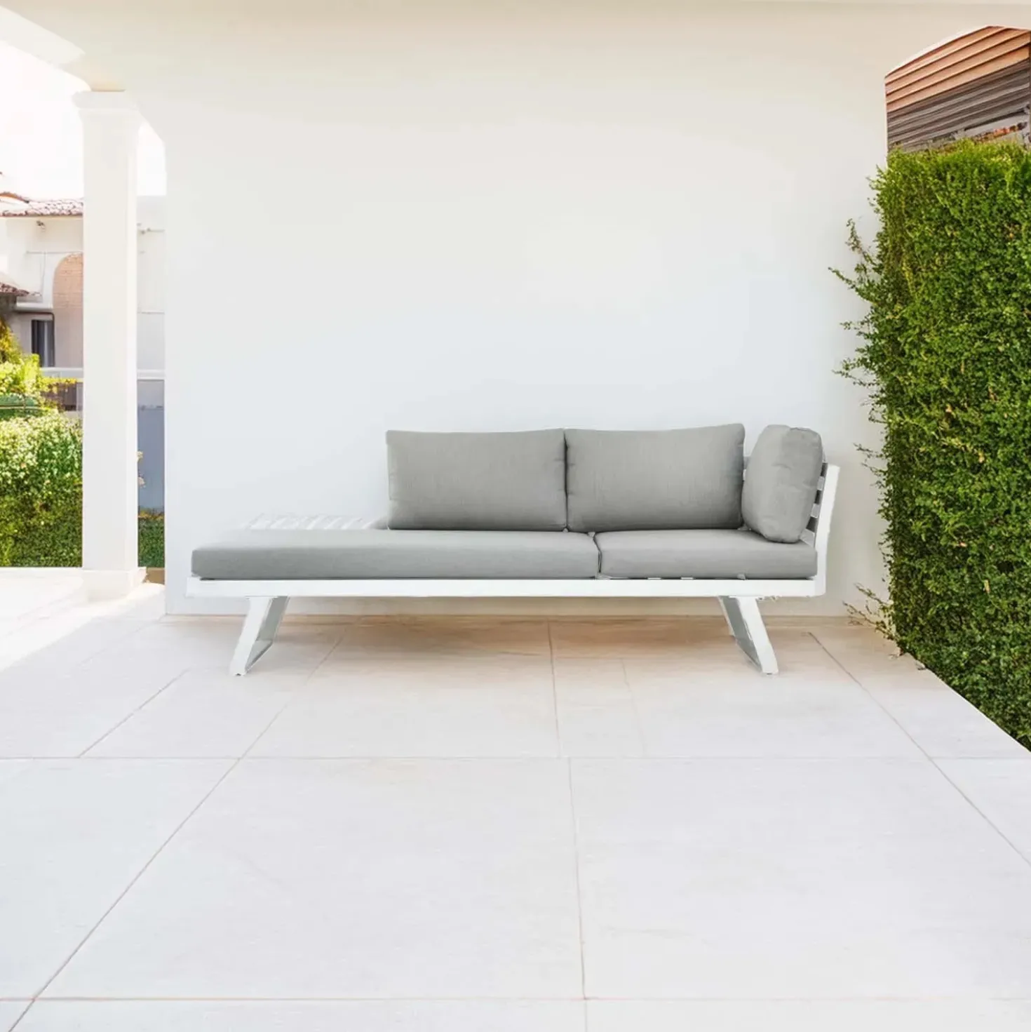 Salotto da giardino angolare in alluminio con cuscini bianco 3 posti