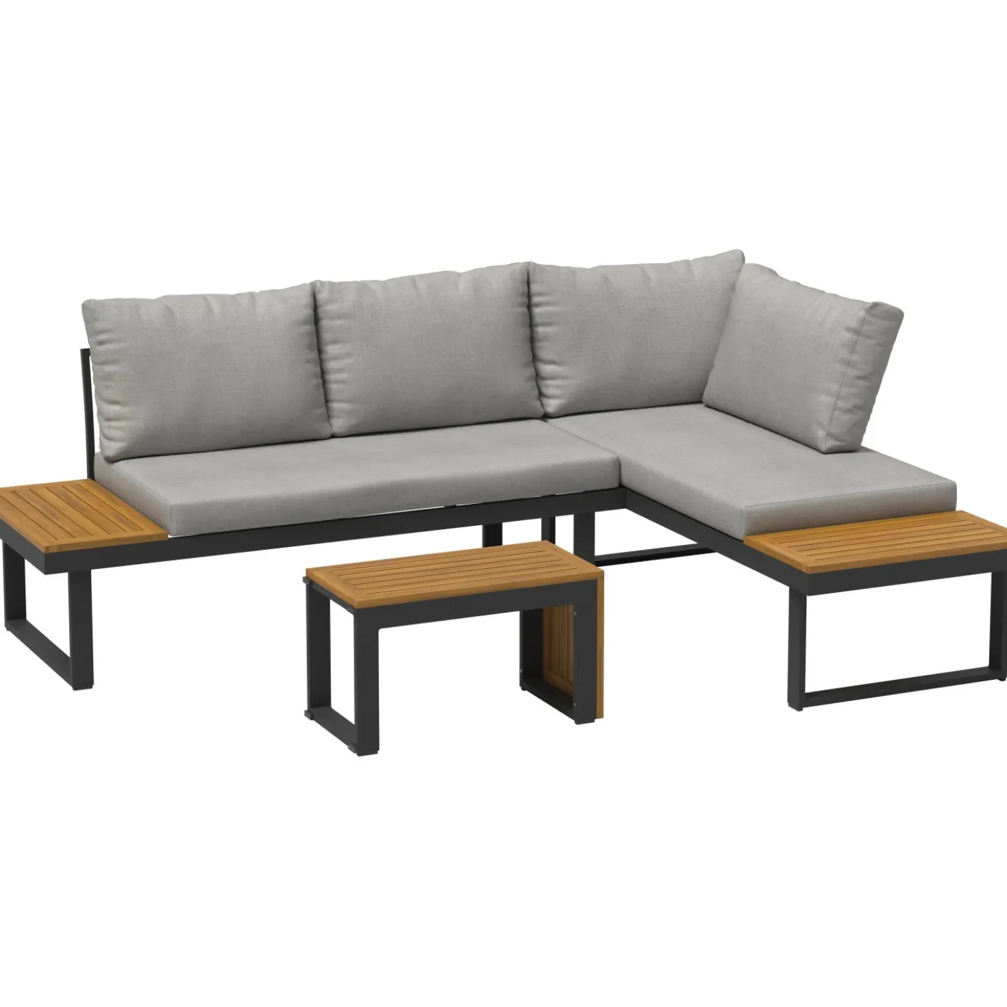 Salotto da giardino angolare Lipson in alluminio con inserti in legno 4 posti