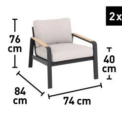 Salotto da giardino Branford in allu con cuscini antracite/beige 4 posti