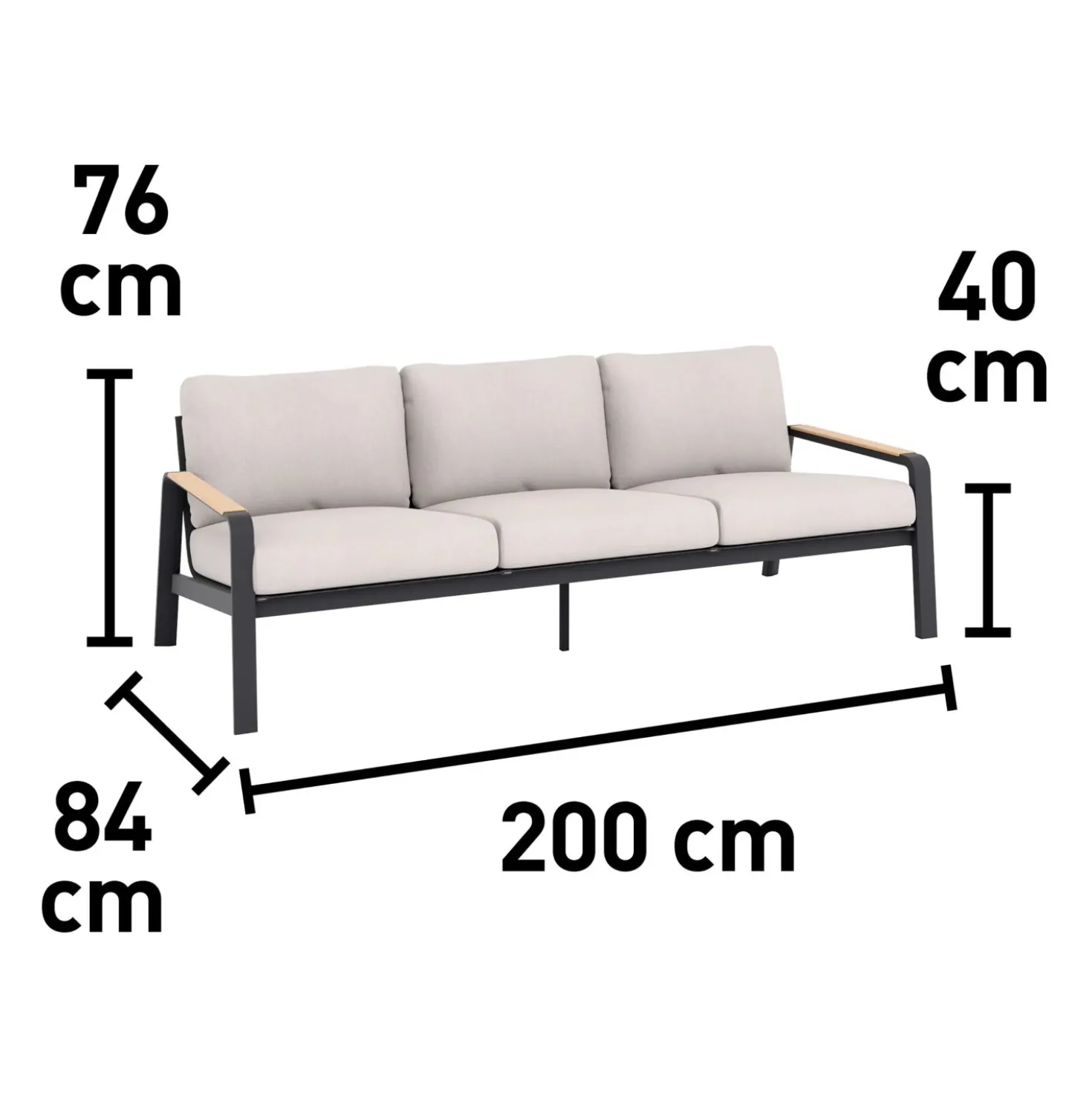 Salotto da giardino Branford in allu con cuscini antracite/beige 4 posti