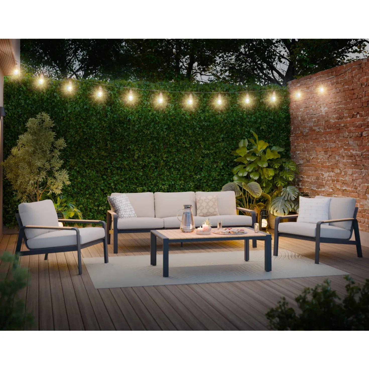 Salotto da giardino Branford in allu con cuscini antracite/beige 4 posti