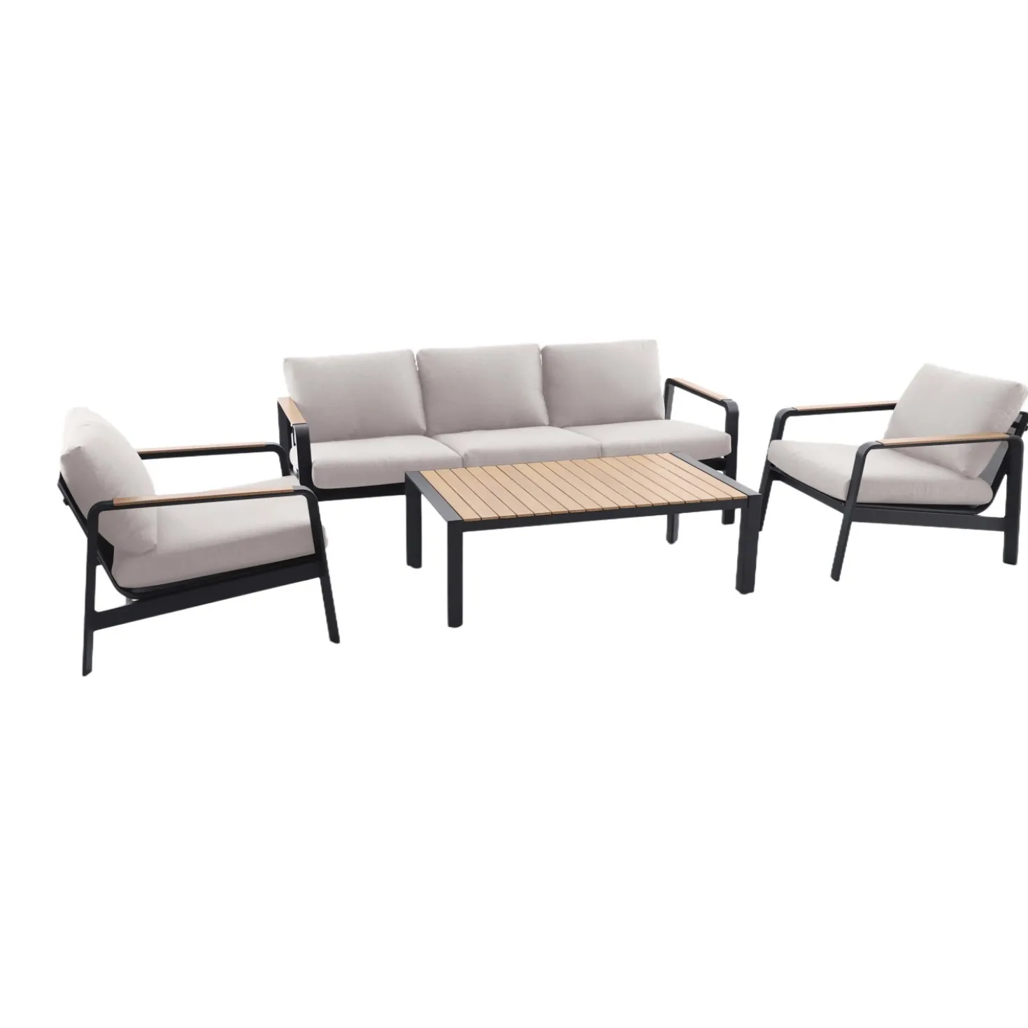 Salotto da giardino Branford in allu con cuscini antracite/beige 4 posti