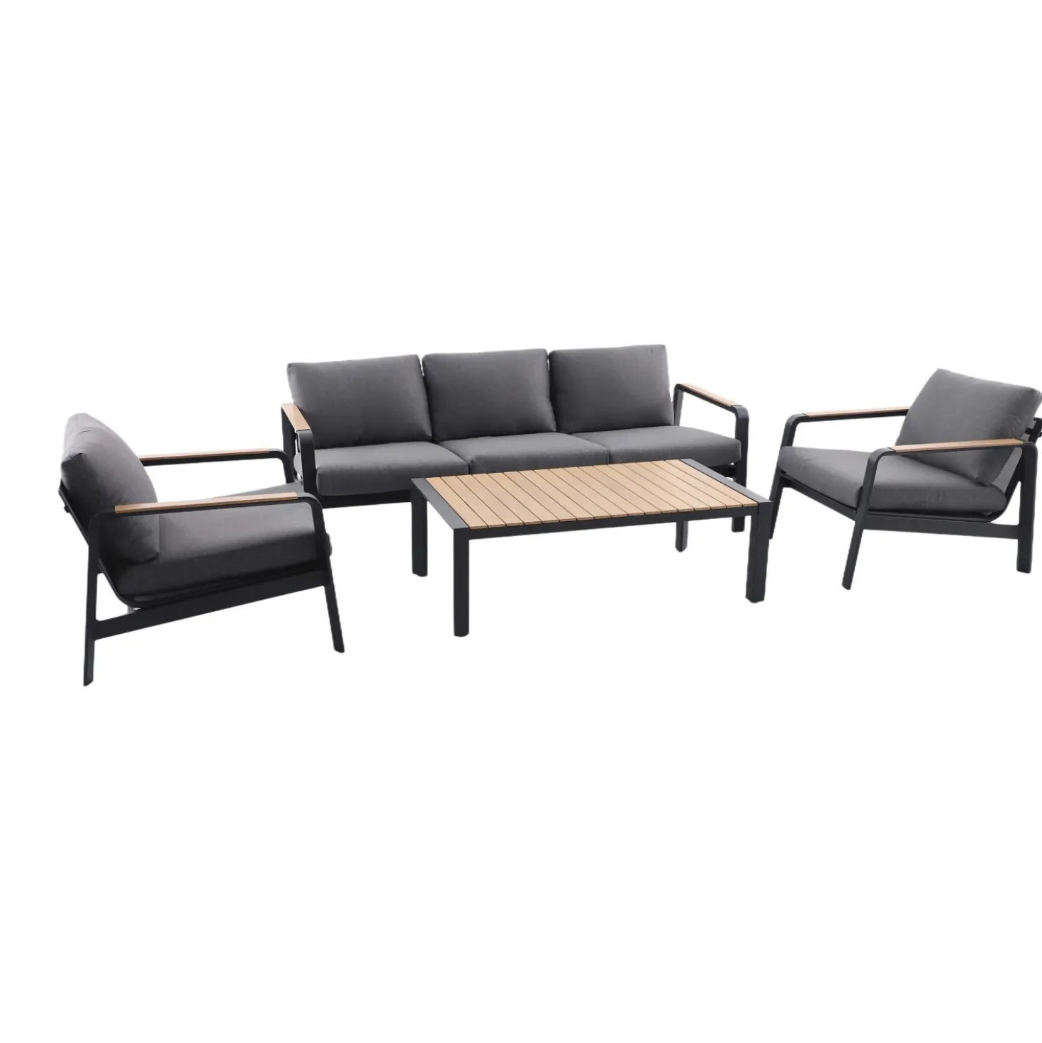 Salotto da giardino Branford in allu con cuscini antracite/beige 4 posti