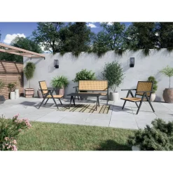Salotto da giardino Caddoa in acciaio e rattan antracite 4 posti