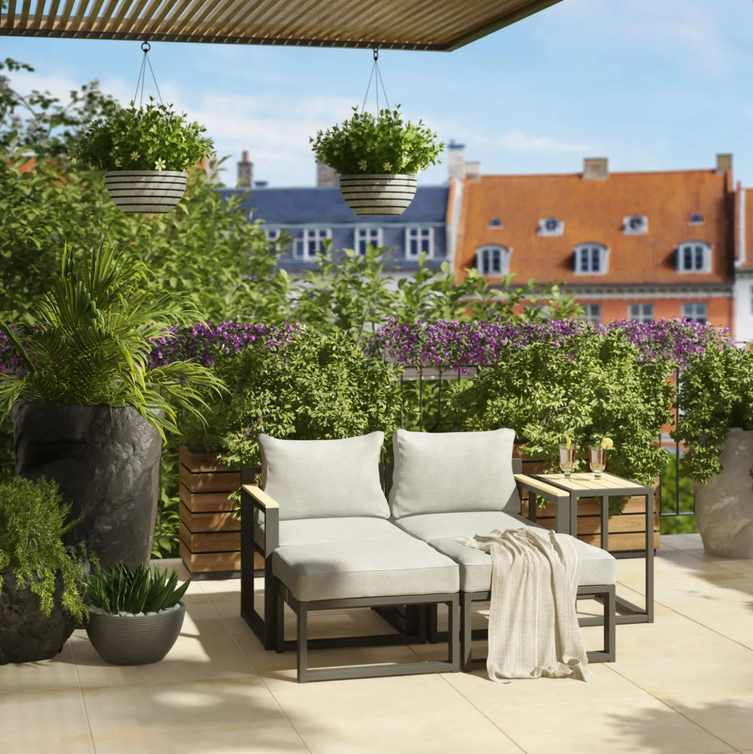 Salotto da giardino Carleton Set lounge in alluminio 5 pz 2 posti