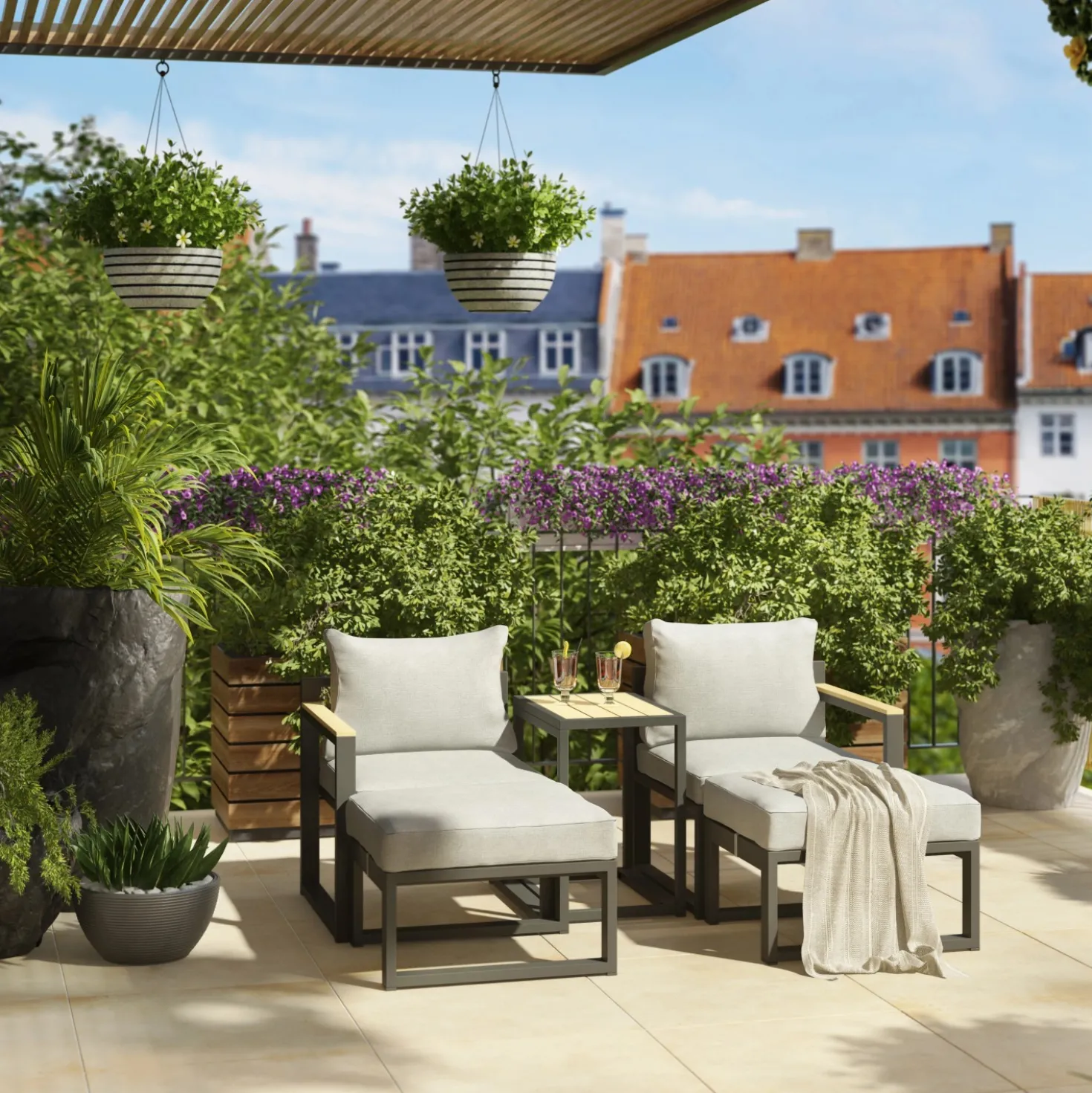 Salotto da giardino Carleton Set lounge in alluminio 5 pz 2 posti