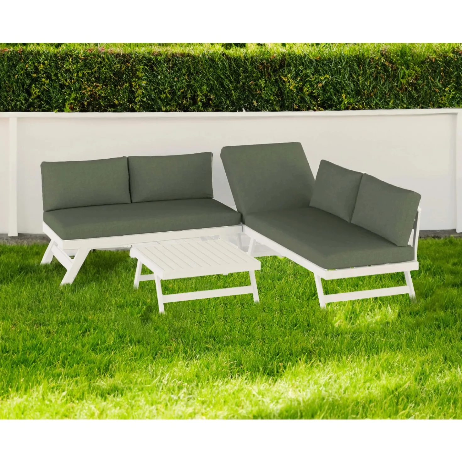 Salotto da giardino Coalmont in acciaio bianco 4 posti