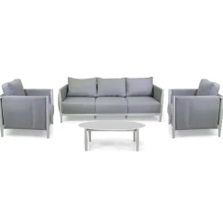 Salotto da giardino Colton con cuscini grigio in alluminio bianco 5 posti