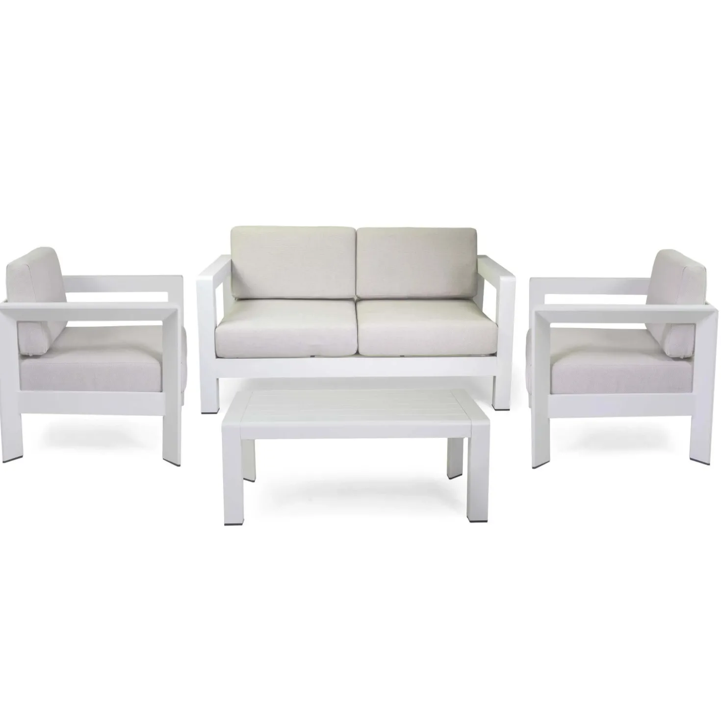 Salotto da giardino El Paso in alluminio con cuscini bianco 4 posti