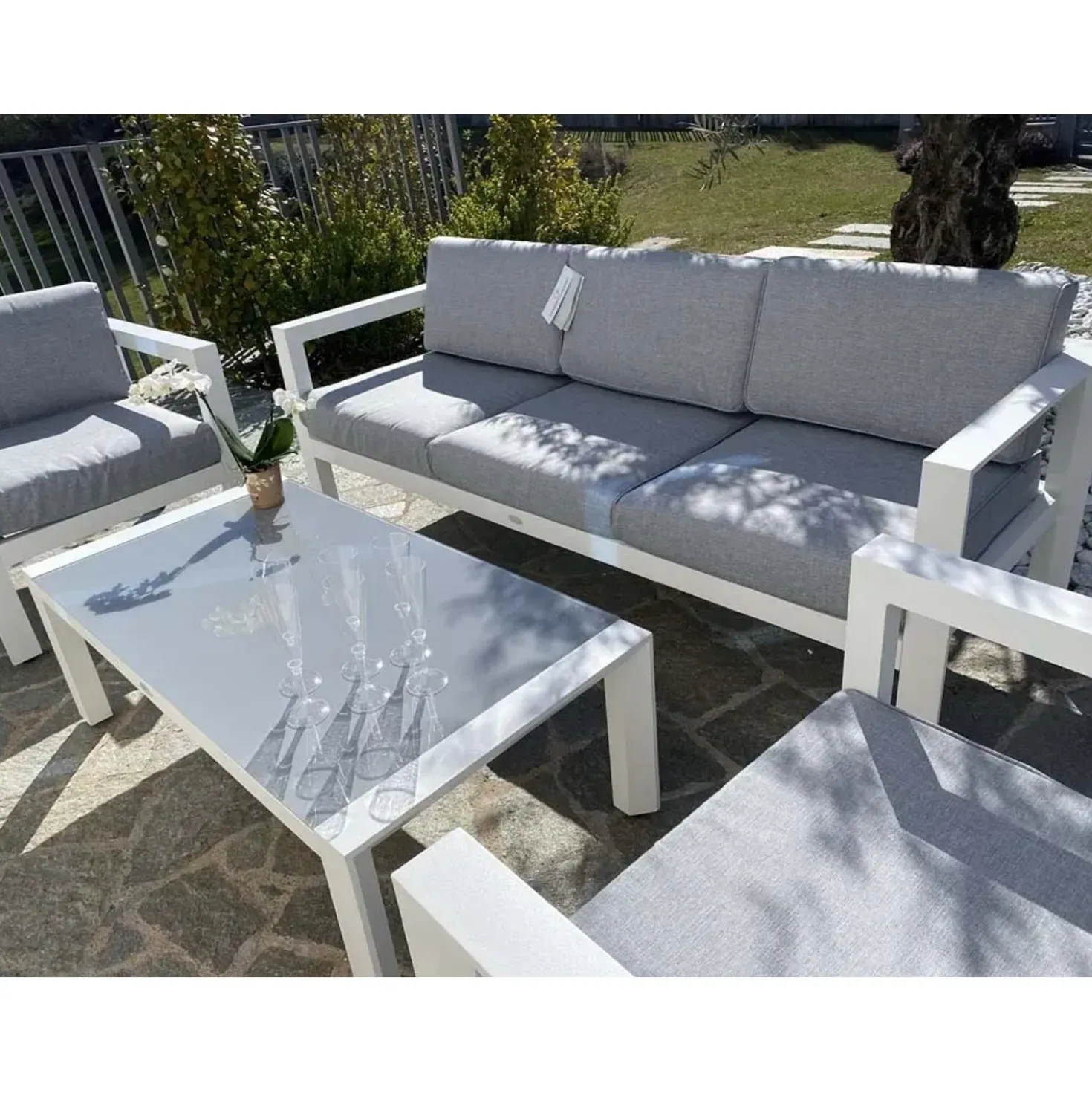 Salotto da giardino Hibiscus in alluminio bianco 5 posti