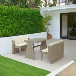 Salotto da giardino in acciaio e rattan marrone 4 posti