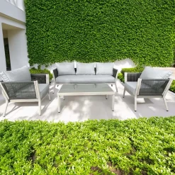 Salotto da giardino in allum bianco e rattan con cuscini 5 posti