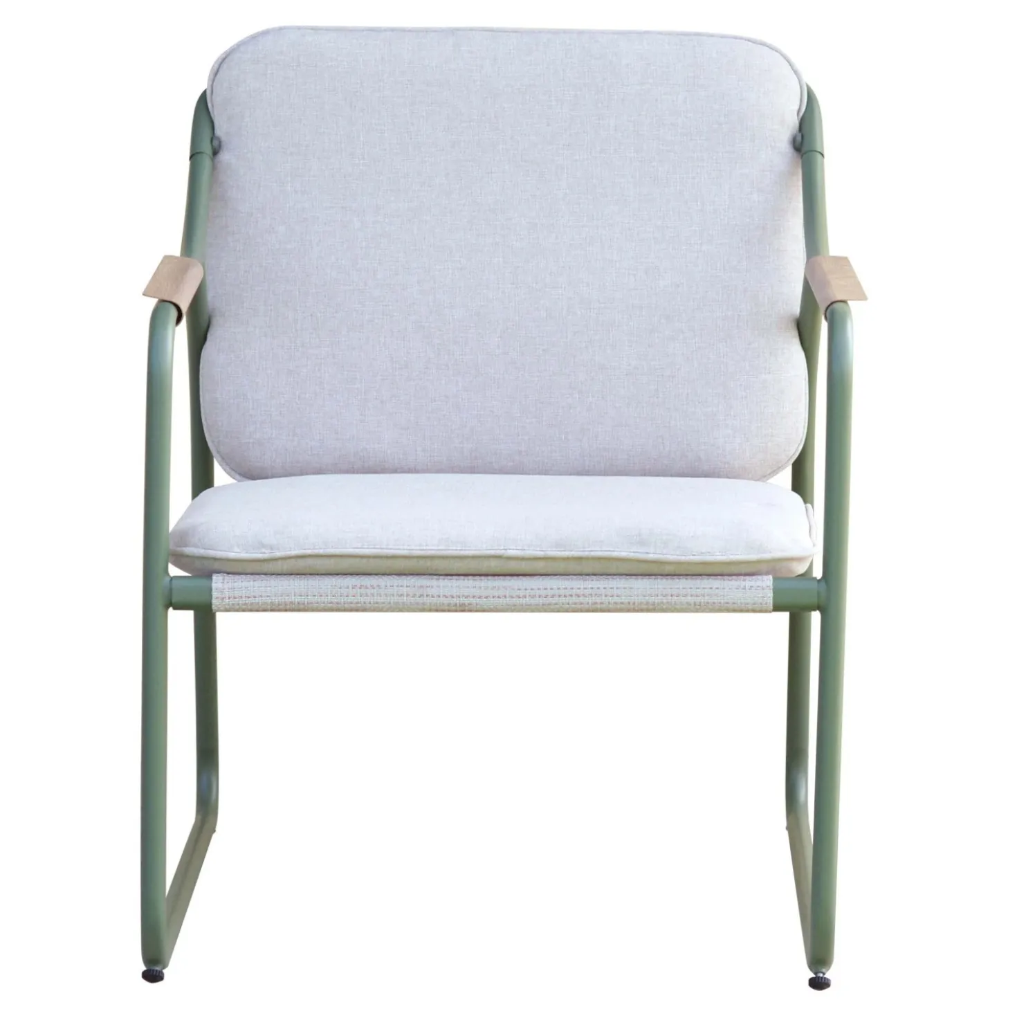 Salotto da giardino in ferro verde con cuscini ecrù 4 posti