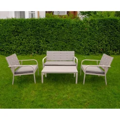 Salotto da giardino in plastica stampata in acciaio 4 pz tortora