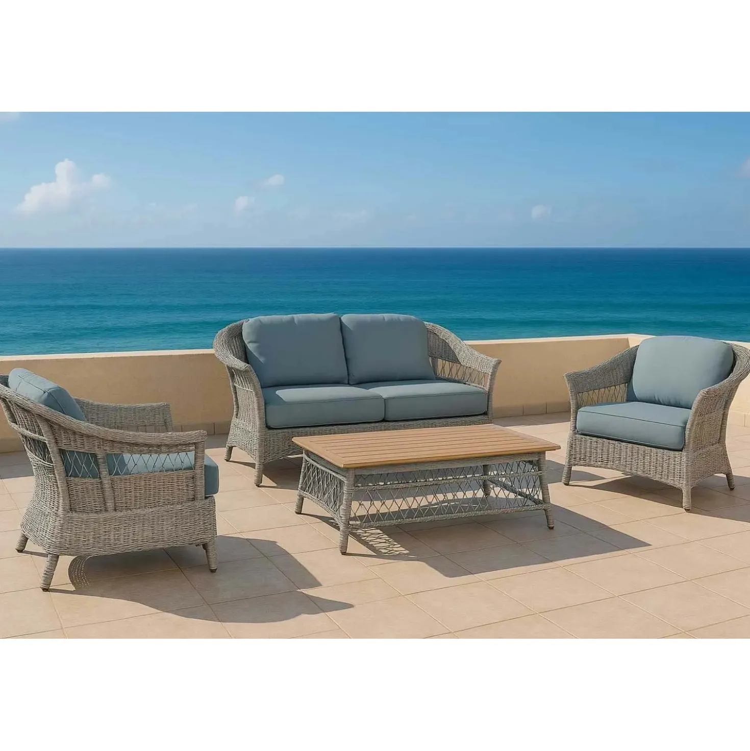 Salotto da giardino Jefferson in alluminio rattan grigio 2 posti