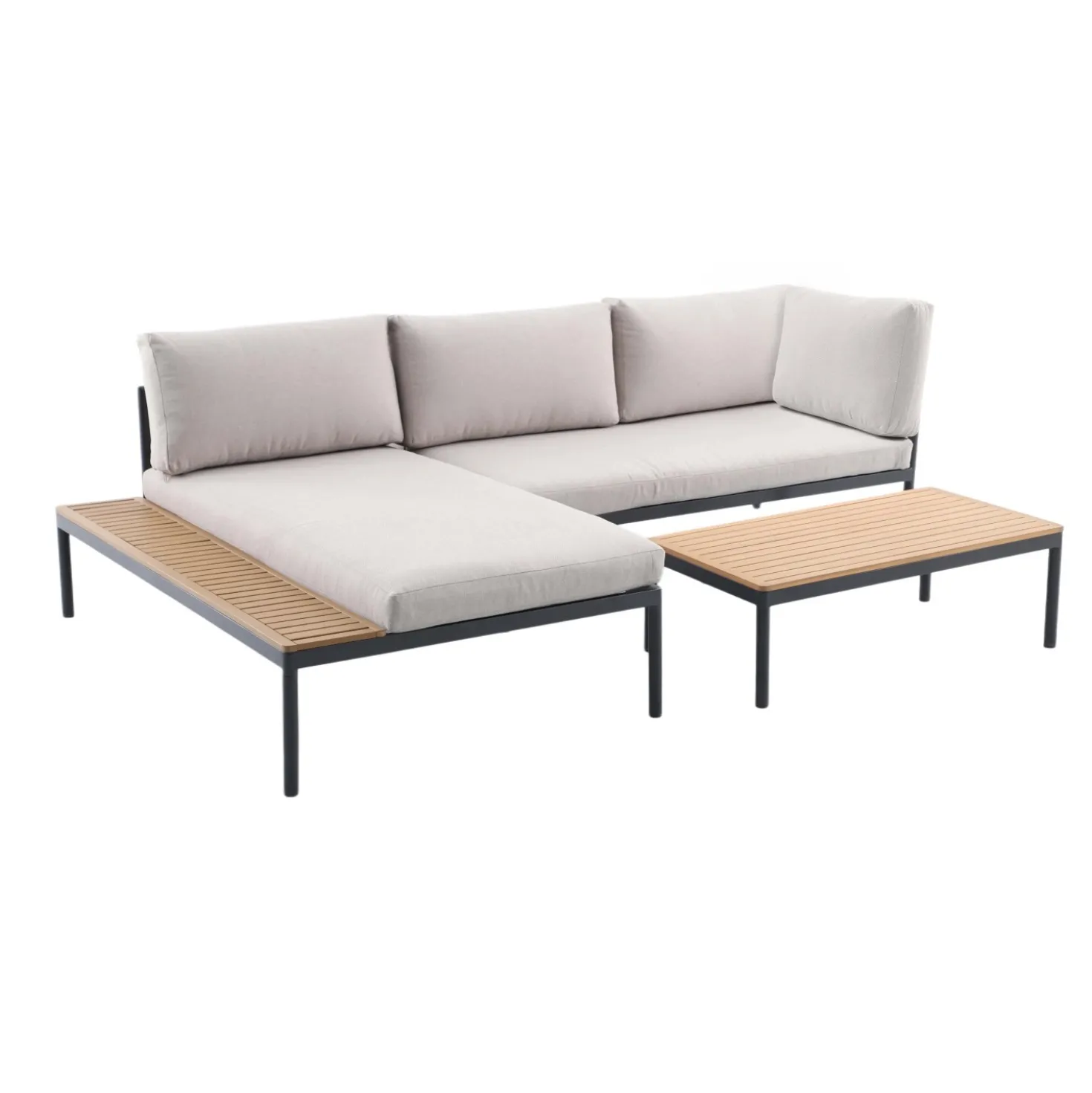 Salotto da giardino Lankin in alluminio con cuscini poliestere beige 3 posti