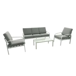 Salotto da giardino Lounge in alu bianco con cuscini 5 posti