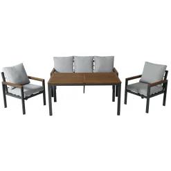 Salotto da giardino Maycroft in legno e alluminio antracite 5 posti