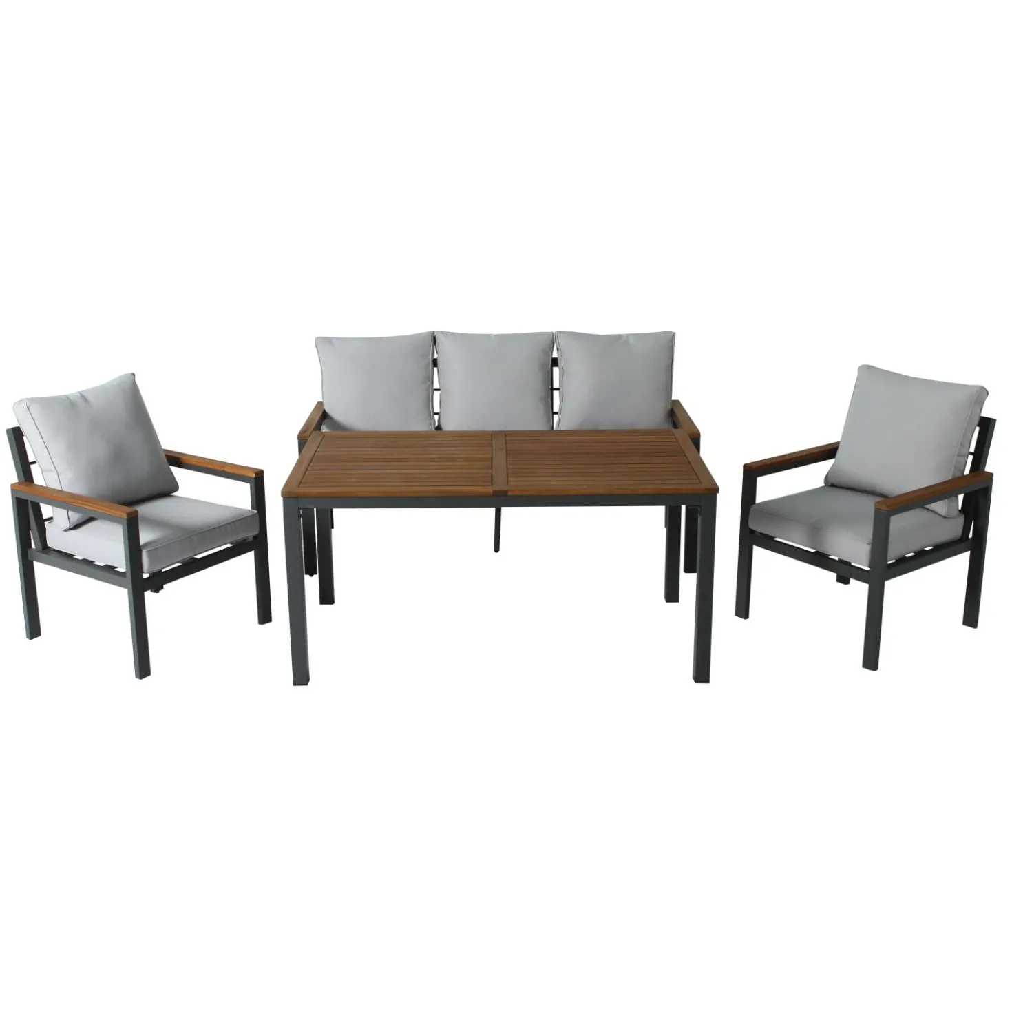 Salotto da giardino Maycroft in legno e alluminio antracite 5 posti