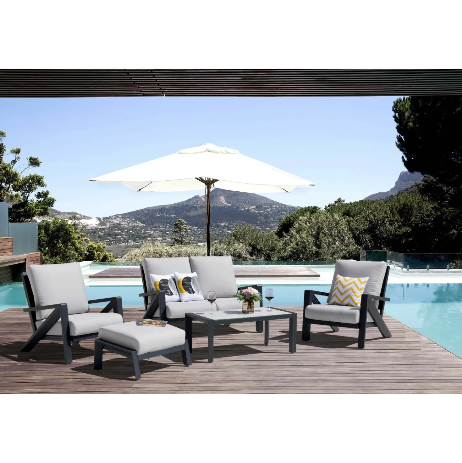 Salotto da giardino Miller in alluminio con cuscini antracite grigio 2 posti