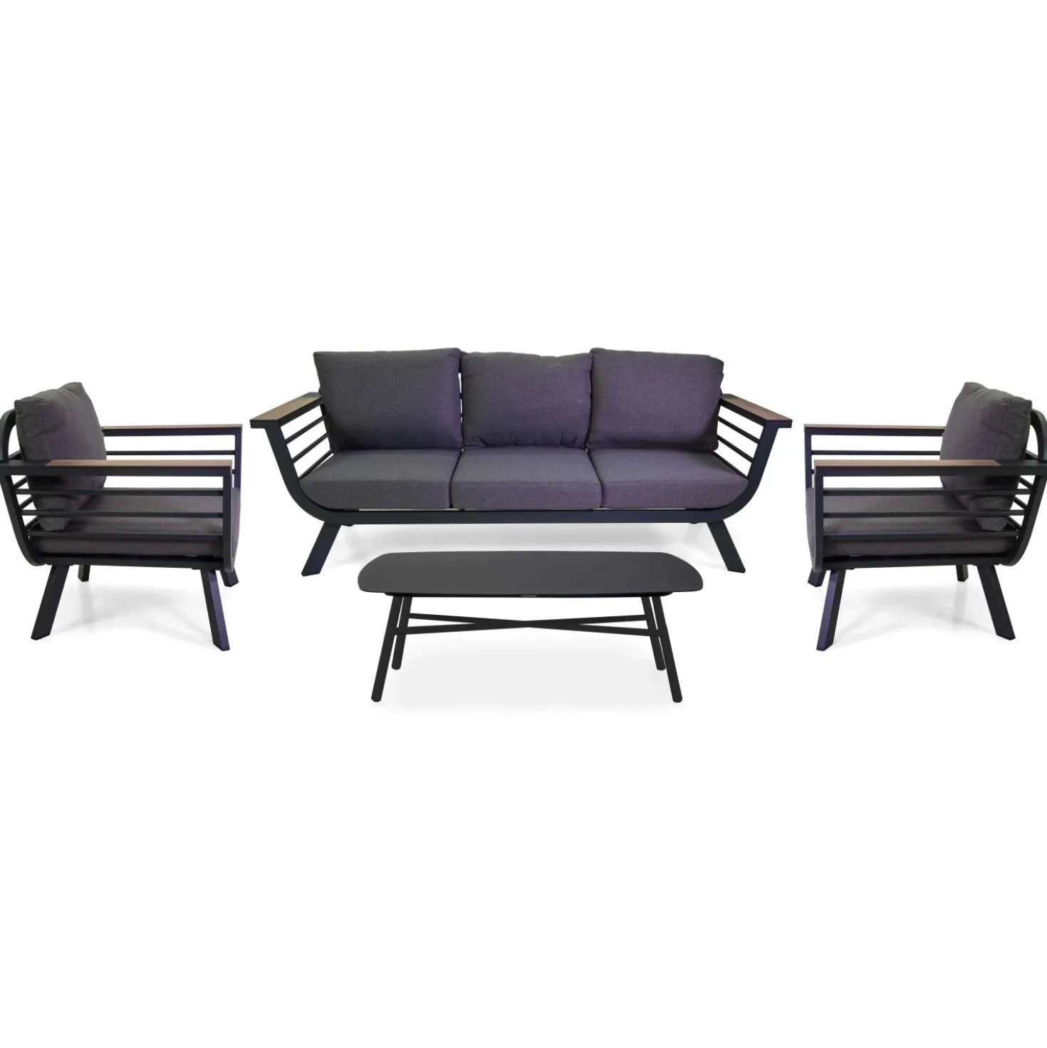 Salotto da giardino New Riverside in alluminio antracite con bracciolo 5 posti