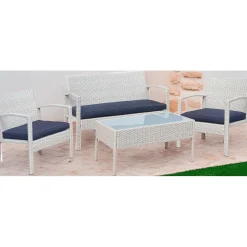 Salotto da giardino Otuma in acciaio e rattan grigio 4 posti