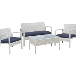 Salotto da giardino Otuma in acciaio e rattan grigio 4 posti