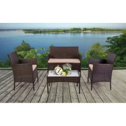 Salotto da giardino Panarea in wicker marrone 4 posti