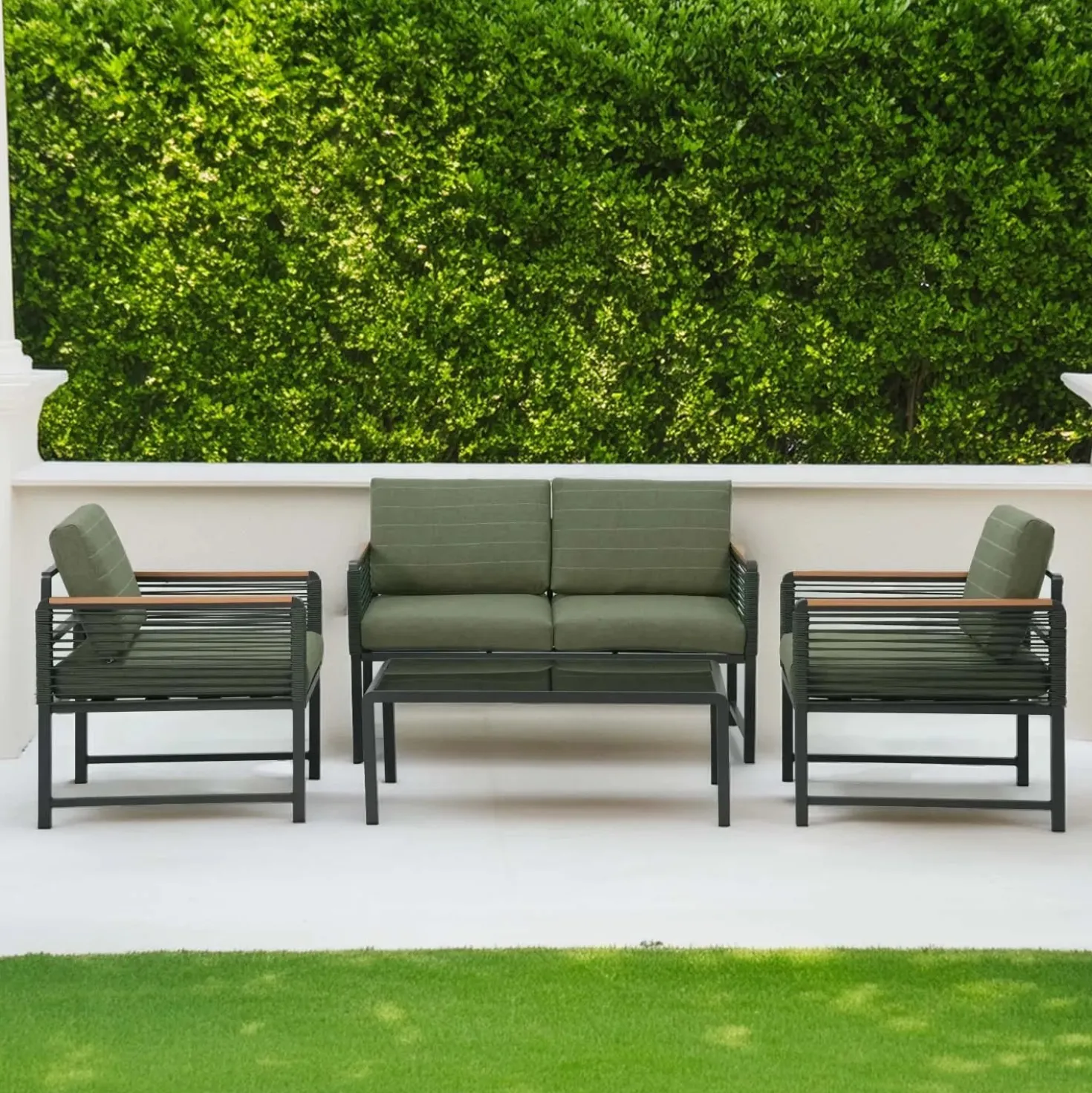 Salotto da giardino Papavero in alluminio antracite/verde 4 posti