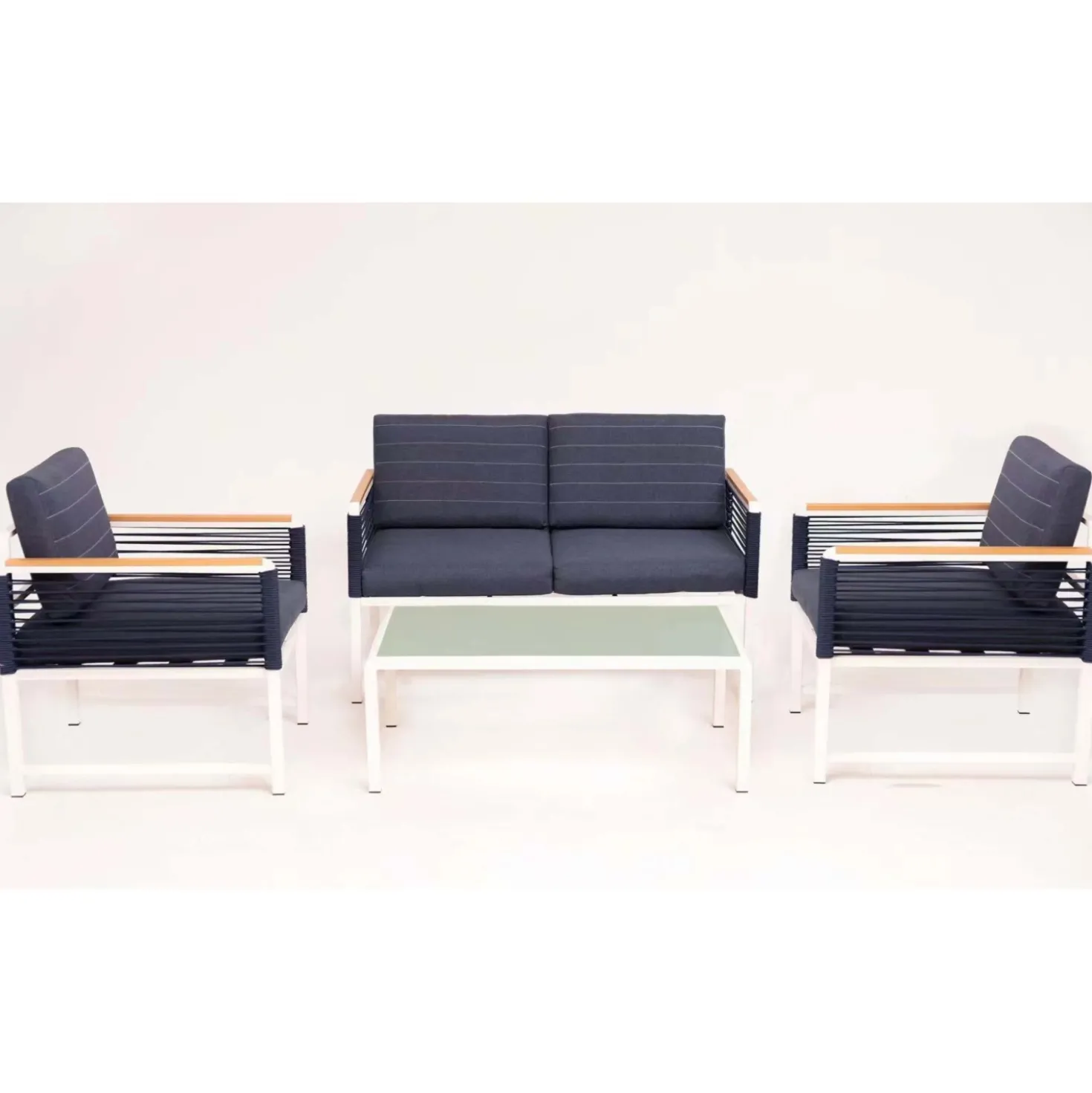 Salotto da giardino Papavero in alluminio bianco/blu 4 posti