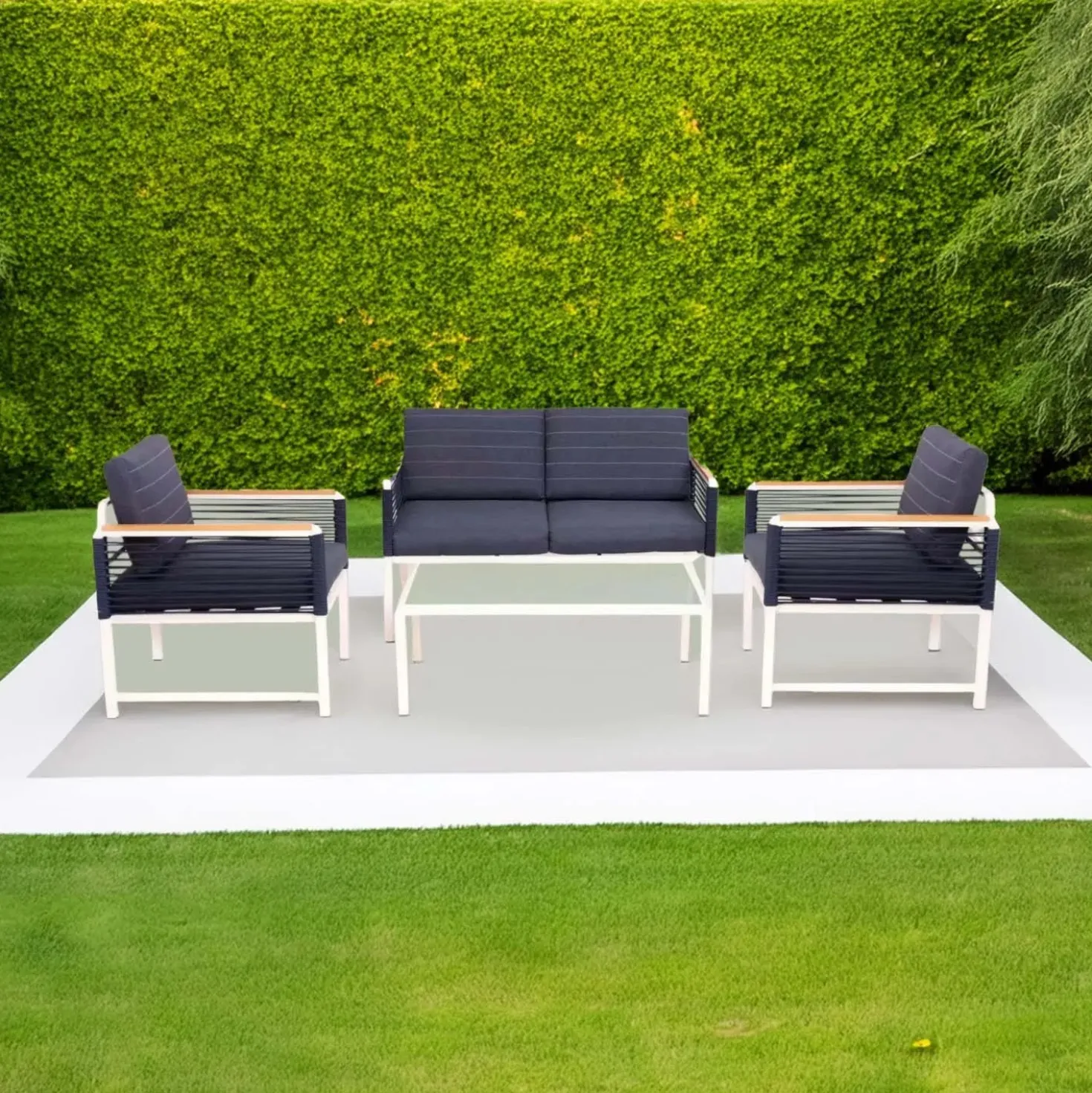 Salotto da giardino Papavero in alluminio bianco/blu 4 posti