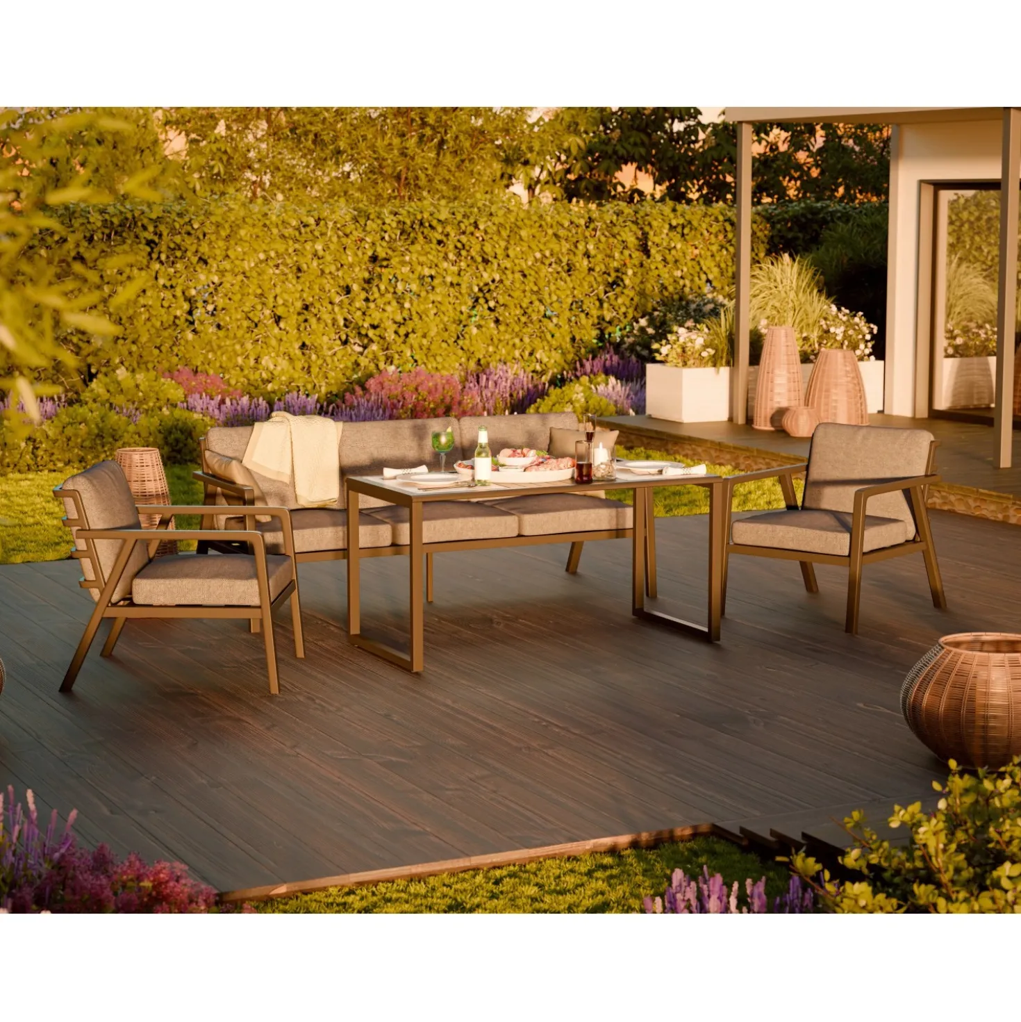 Salotto da giardino Tamworth in allum con cuscini poliestere grigio 4 posti