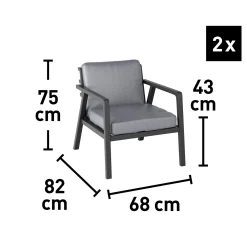 Salotto da giardino Tamworth in allum con cuscini poliestere grigio 4 posti