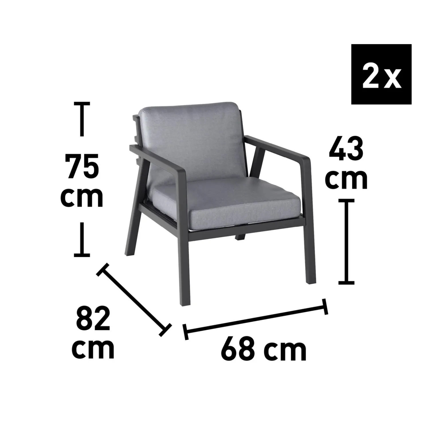 Salotto da giardino Tamworth in allum con cuscini poliestere grigio 4 posti