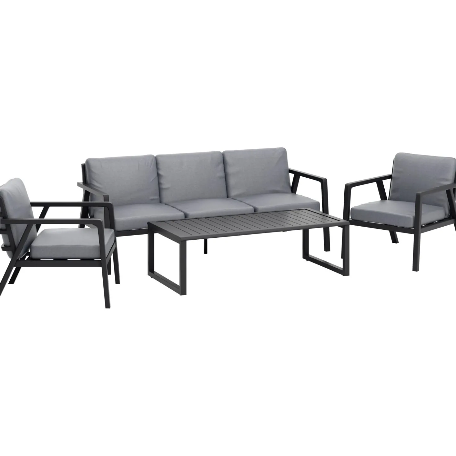 Salotto da giardino Tamworth in allum con cuscini poliestere grigio 4 posti