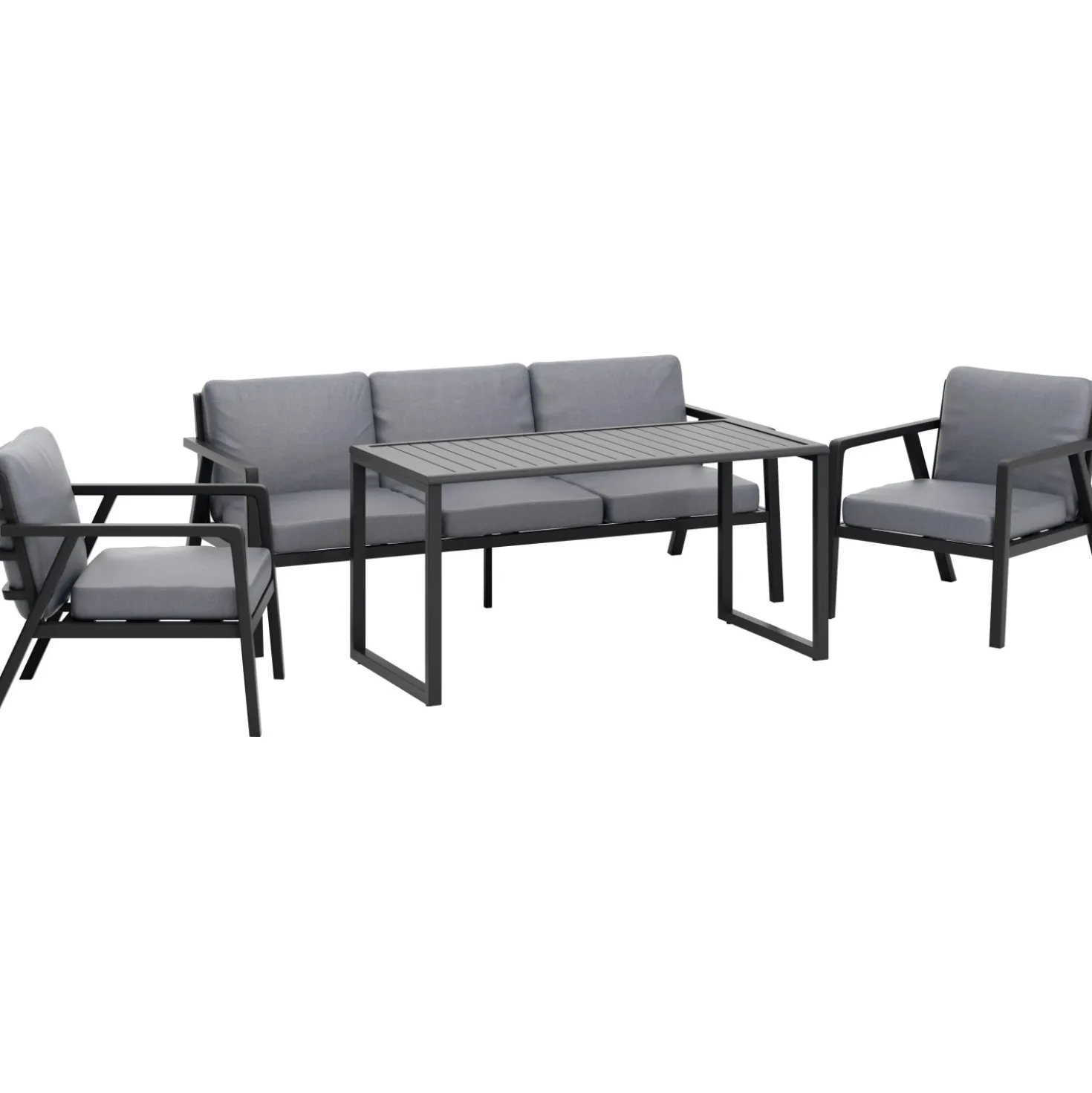 Salotto da giardino Tamworth in allum con cuscini poliestere grigio 4 posti
