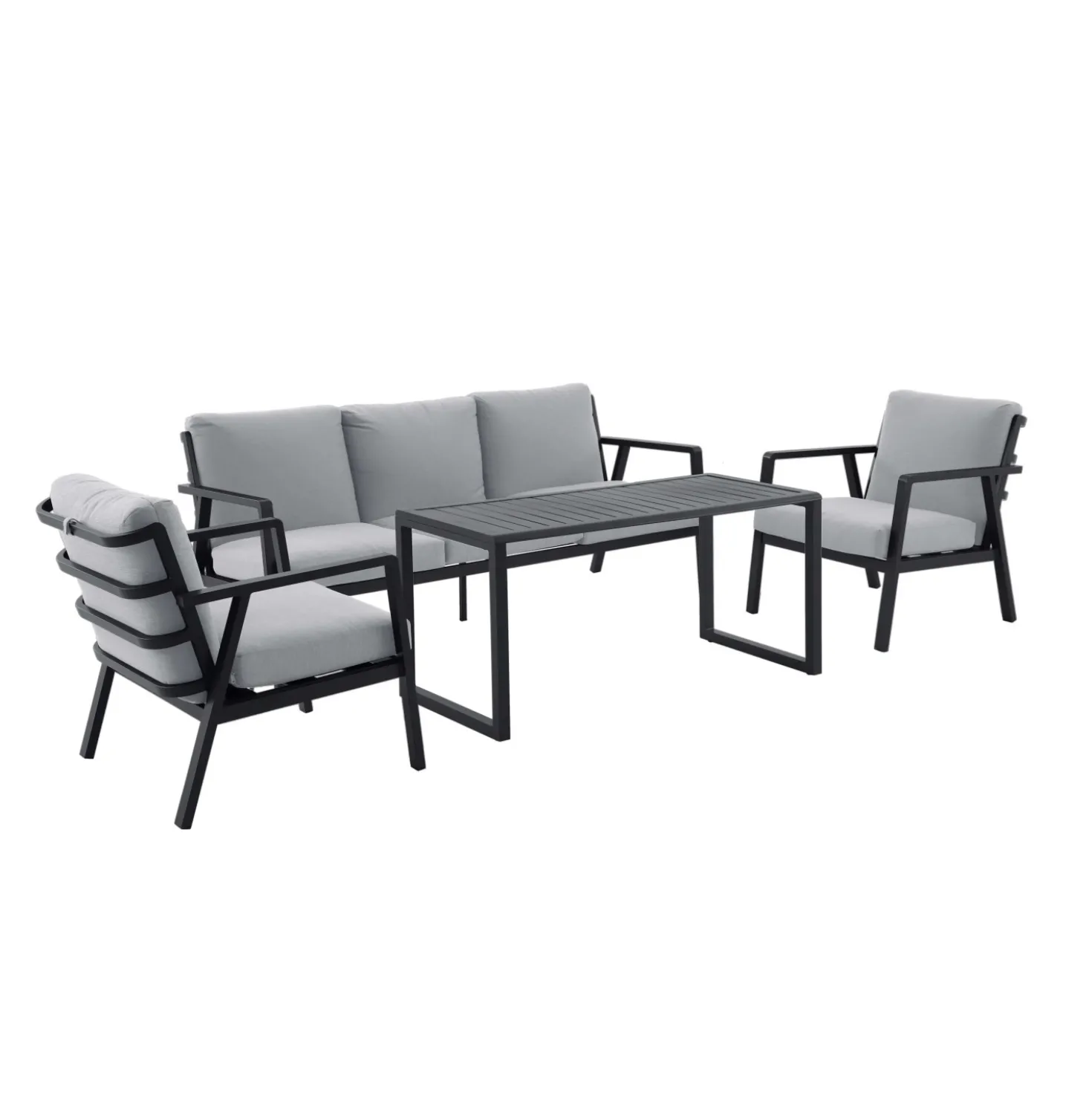 Salotto da giardino Tamworth in allum con cuscini poliestere grigio 4 posti