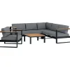 Salotto da giardino Walmsley in legno e alluminio nero-grigio 6 posti