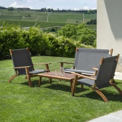 Salotto in legno Diane in tessuto olefin grigio scuro 2 posti