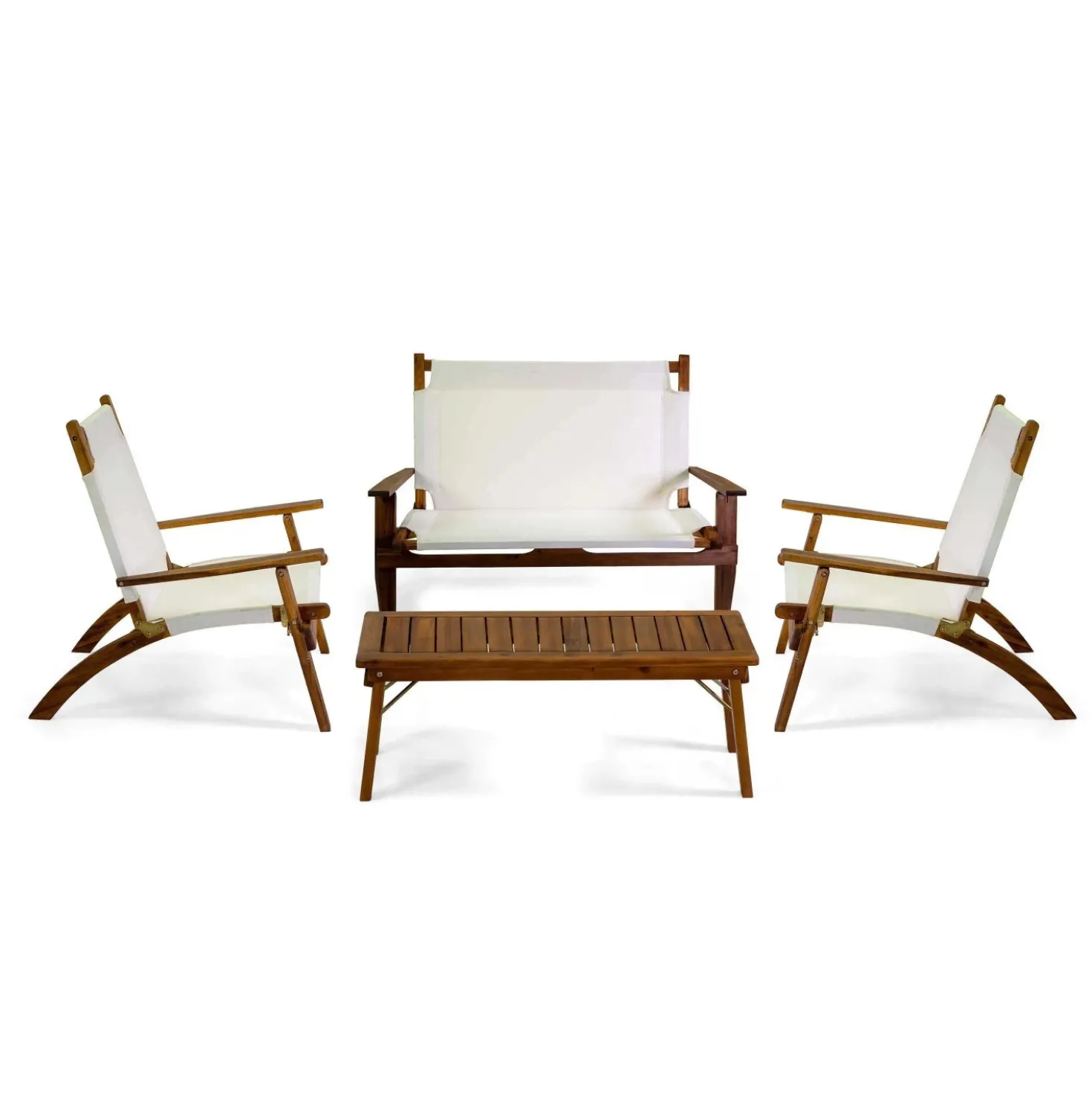 Salotto in legno Diane in tessuto olefin crema 2 posti