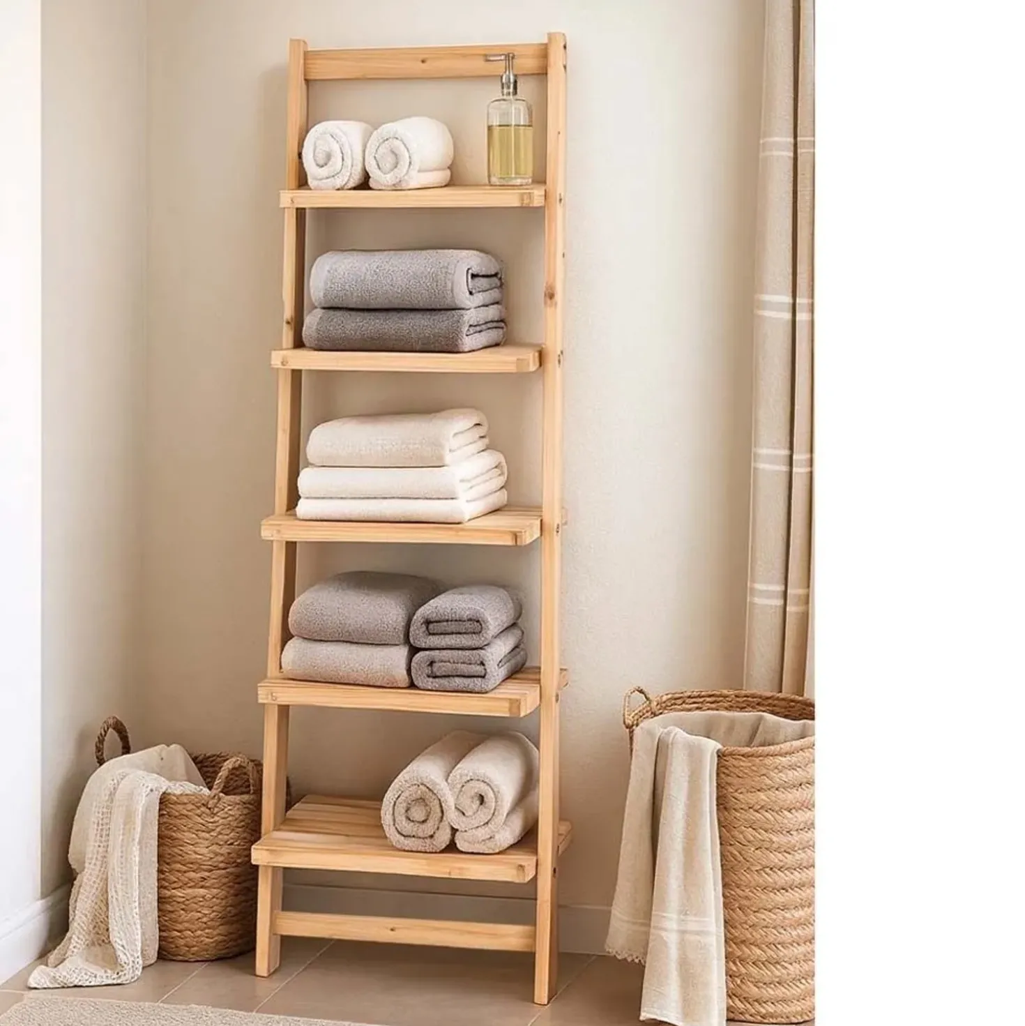 Scaffale a muro in legno di abete 5 ripiani 42x26x132 cm