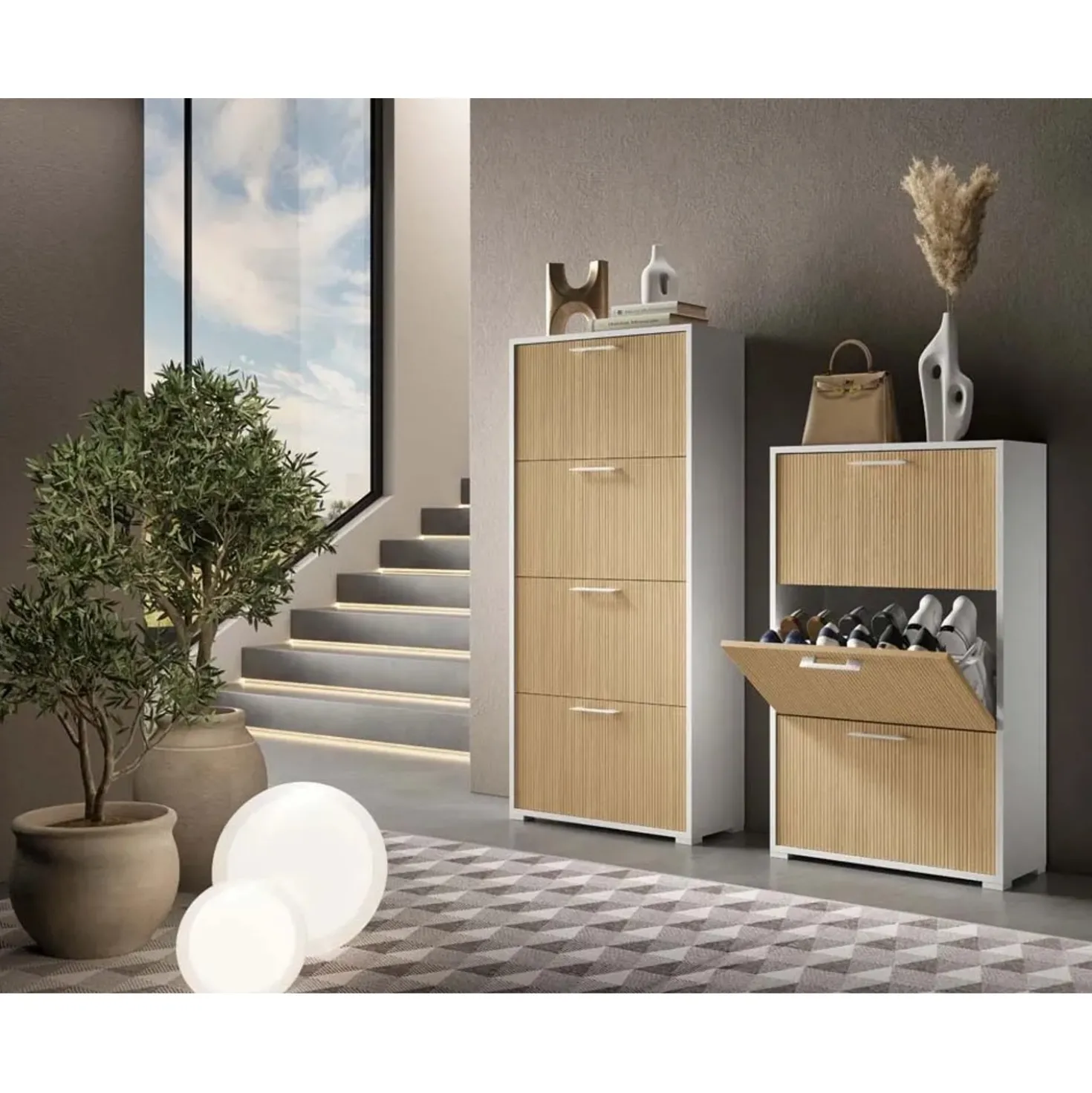 Scarpiera 4 ante doppia profondità max 24 paia 67x28x147 cm bianco