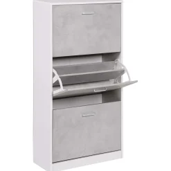 Scarpiera 3 ante in MDF 115x60x24 cm bianco e cemento