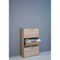 Scarpiera 3 ribalte doppia profondita 100x65x25 cm rovere sonoma