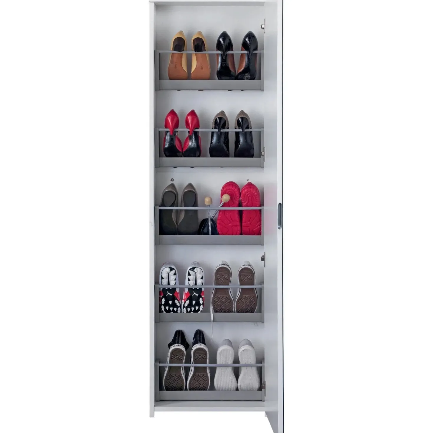 Scarpiera con specchio 5 contenitori max 10 paia 179x50x19 cm bianco
