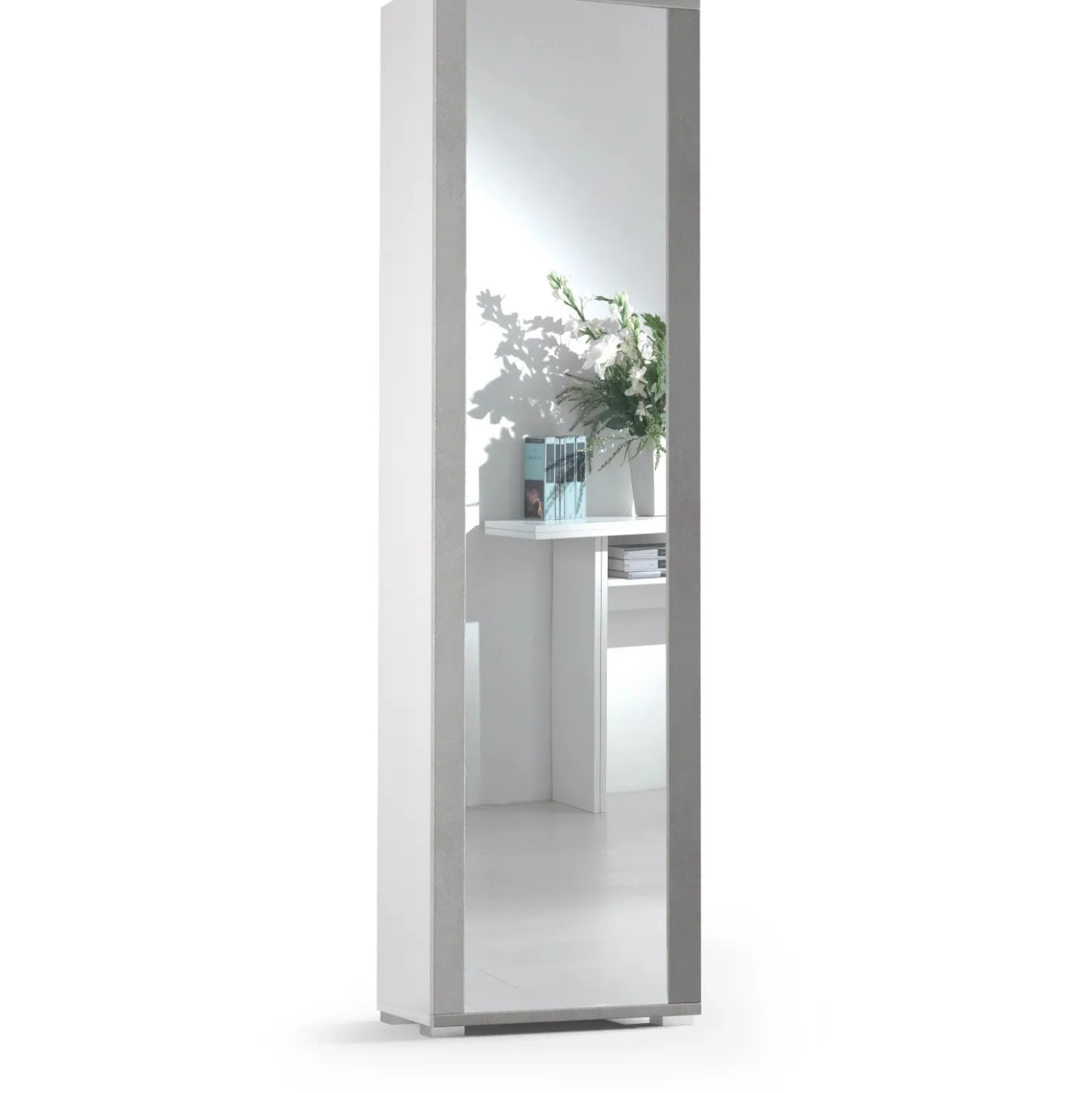 Scarpiera multiuso con specchio 7 ripiani 182x50x31 cm bianco cemento