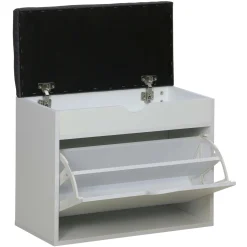 Scarpiera panca con scomparto superiore e cuscino 60x30 cm H 50 cm bianco