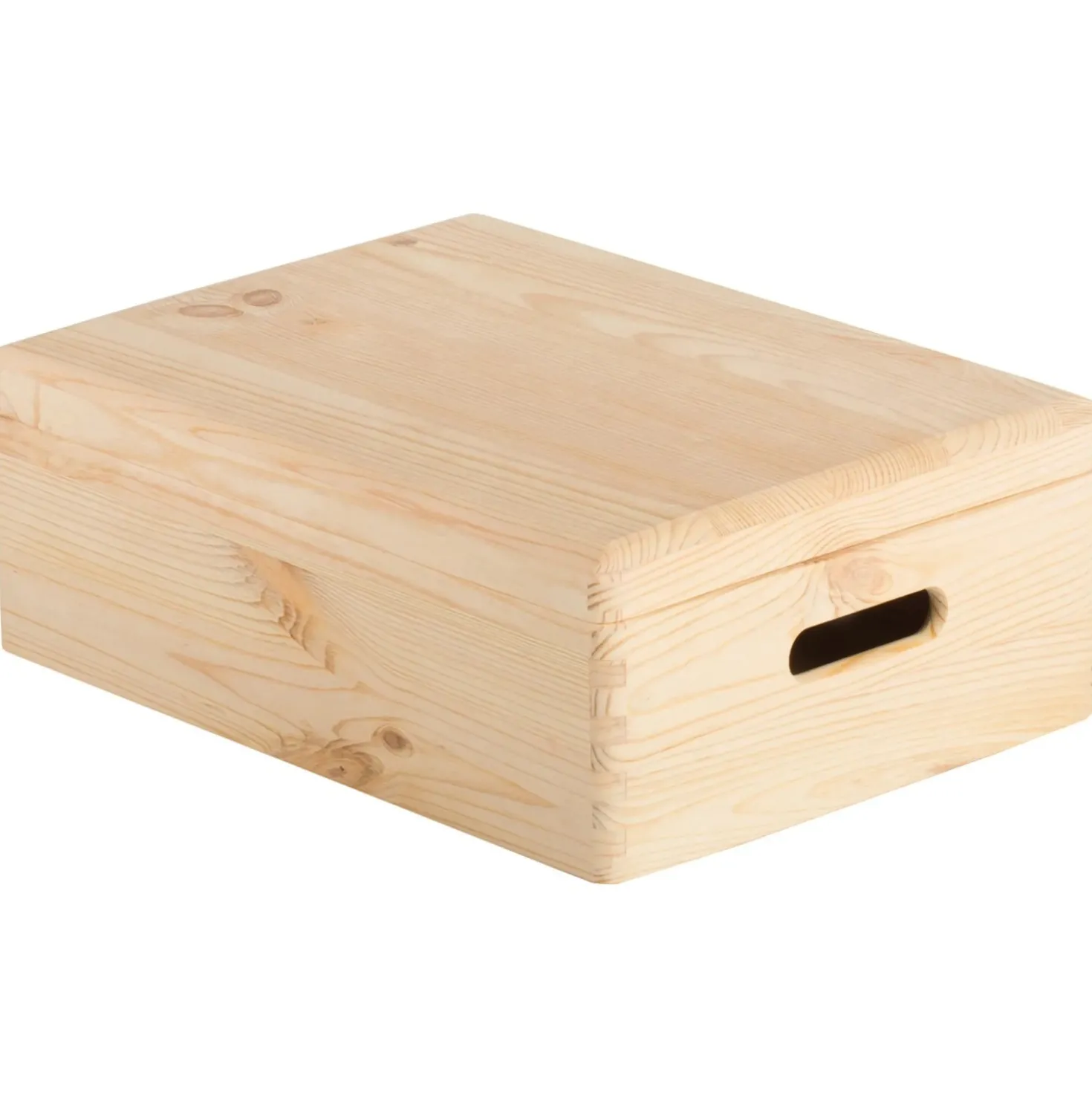 Scatola in legno di pino massiccio con coperchio 40x30x14 cm beige